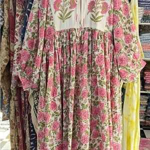 Block Print Pink Flower Maxi